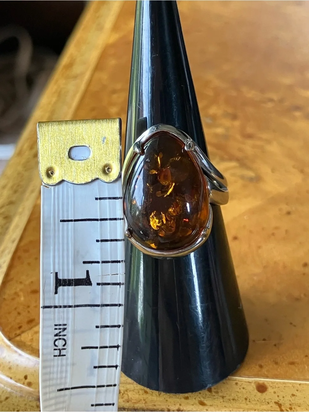 Genuine Amber Sterling Silver Ring Size 6